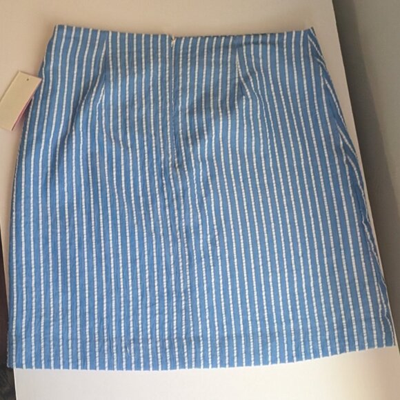 Riley & Rae Deep blue striped linen mini skirt Size 4 NWT - Picture 3 of 4